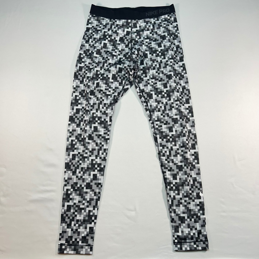 Nike Pro Dri-FIT Leggings Womens Large Gray Black Digital Pixel Camo Tights